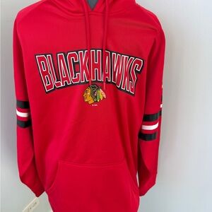 Chicago Blackhawks NHL Red Pullover Hoodie Sweatshirt Sleeve Logos NWT Game day